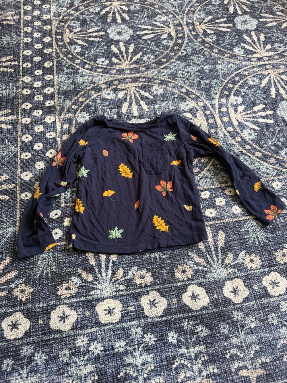 Kyte baby Long-Sleeve Navy Top with Colorful Leaf Print